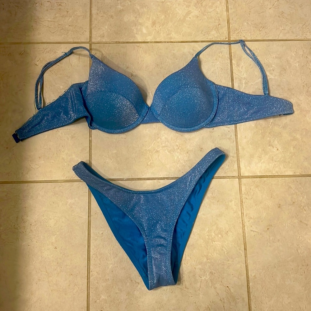 Blue sparkle triangl bikini set